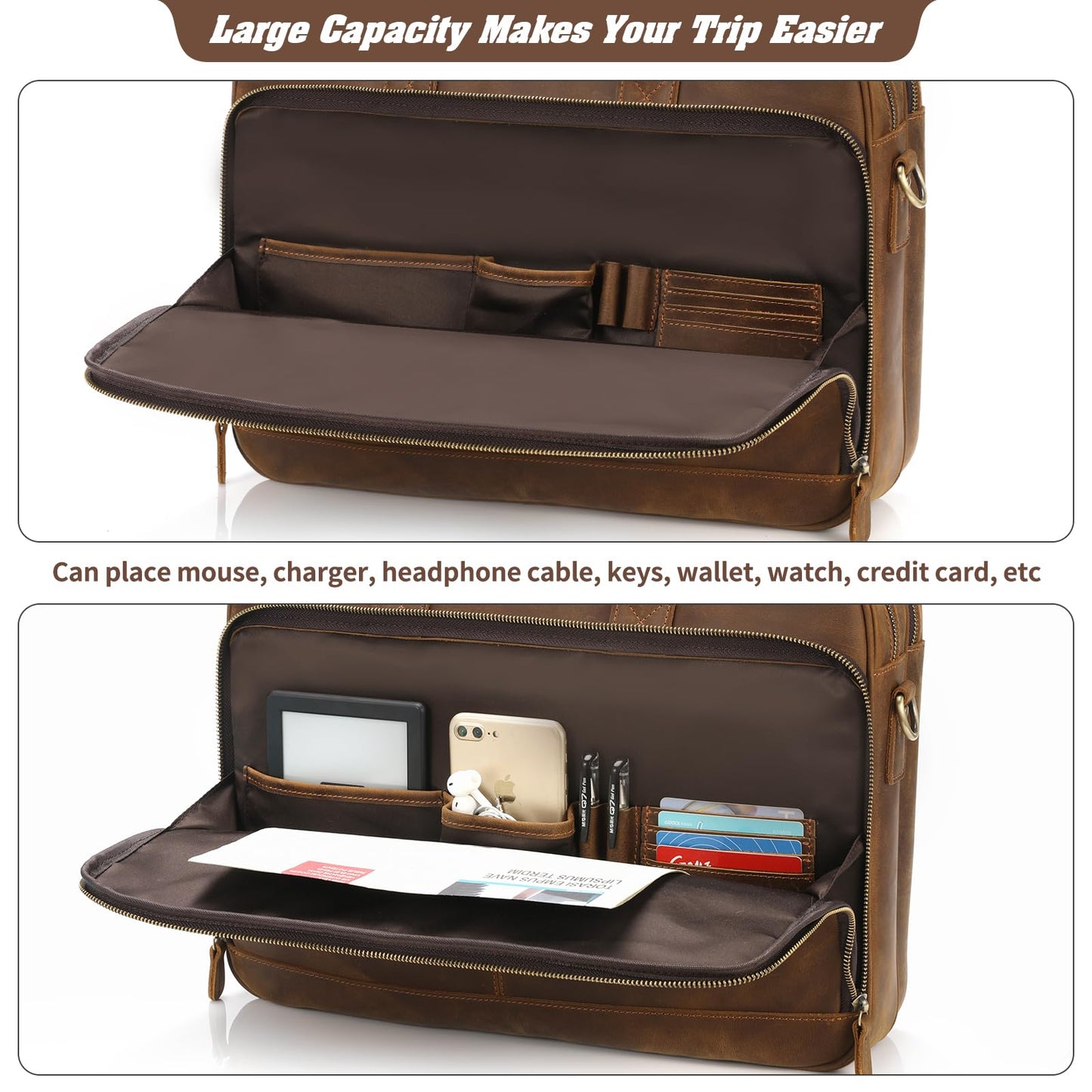 Jack&Chris Full Grain Leather Briefcase for Men,Business Messenger Bag Laptop Bag Attache Case 15.6"