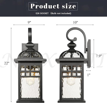 Outdoor Wall Light Exterior Waterproof Wall Sconce Light 22 Inch Height Black Porch Light with Water Ripple Glass E26 Socket