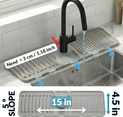Silicone Faucet Mat for Kitchen Sink Splash Guard, 2-Piece Set – Each – 5°