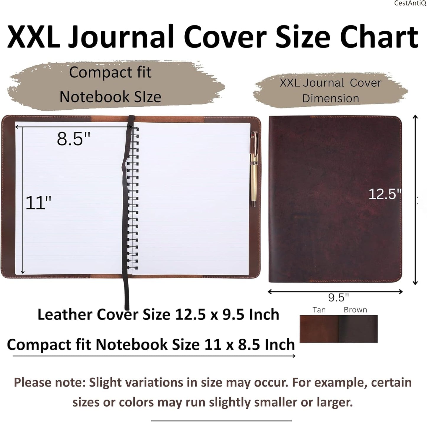 CestAntiQ Black Leather Journal Cover XXL – Refillable Notebook Cover 8.5 x 11 Inches , Handmade Executive Writing Padfolio, Compatible with Moleskine XXL Leuchtturm1917 XXL Mead Five Star