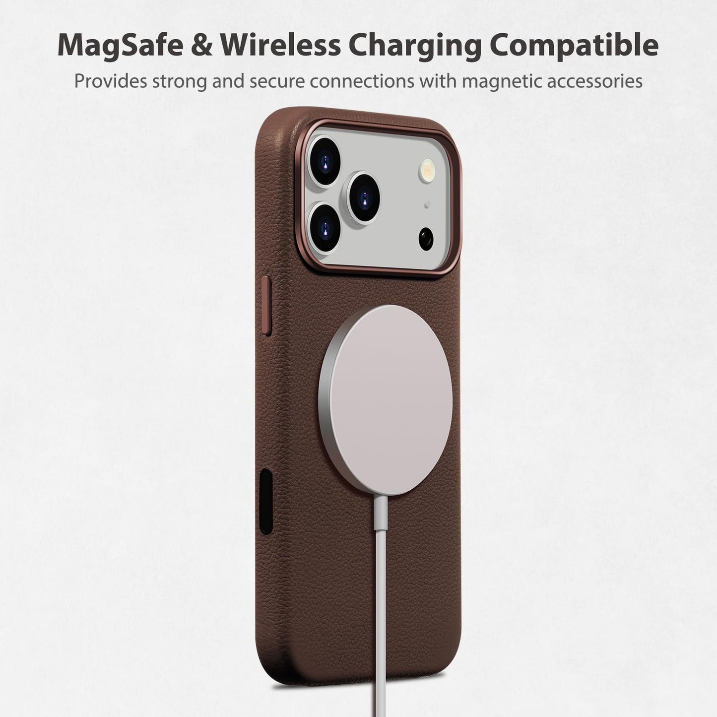 Belemay Handcrafted Premium Tumbled Leather Case for iPhone 17 Pro, Compatible with MagSafe, Distinctive Texture, Natural Patina, Camera Control Button, Metal Buttons Phone Cover (6.3"), Brown