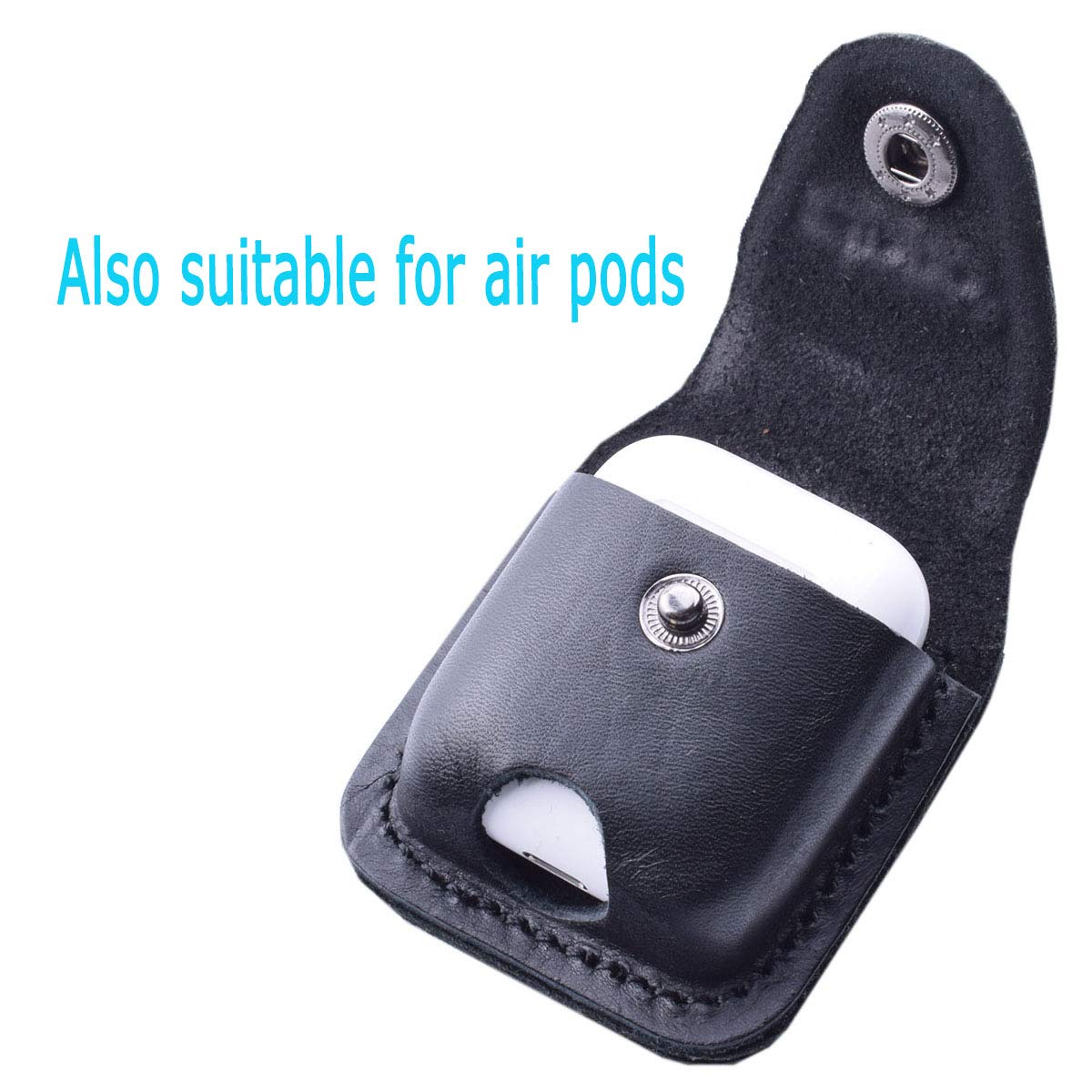 Handmade Fliptop Leather Lighter Pouch Holder Case with Pocket Belt Loop (Black)