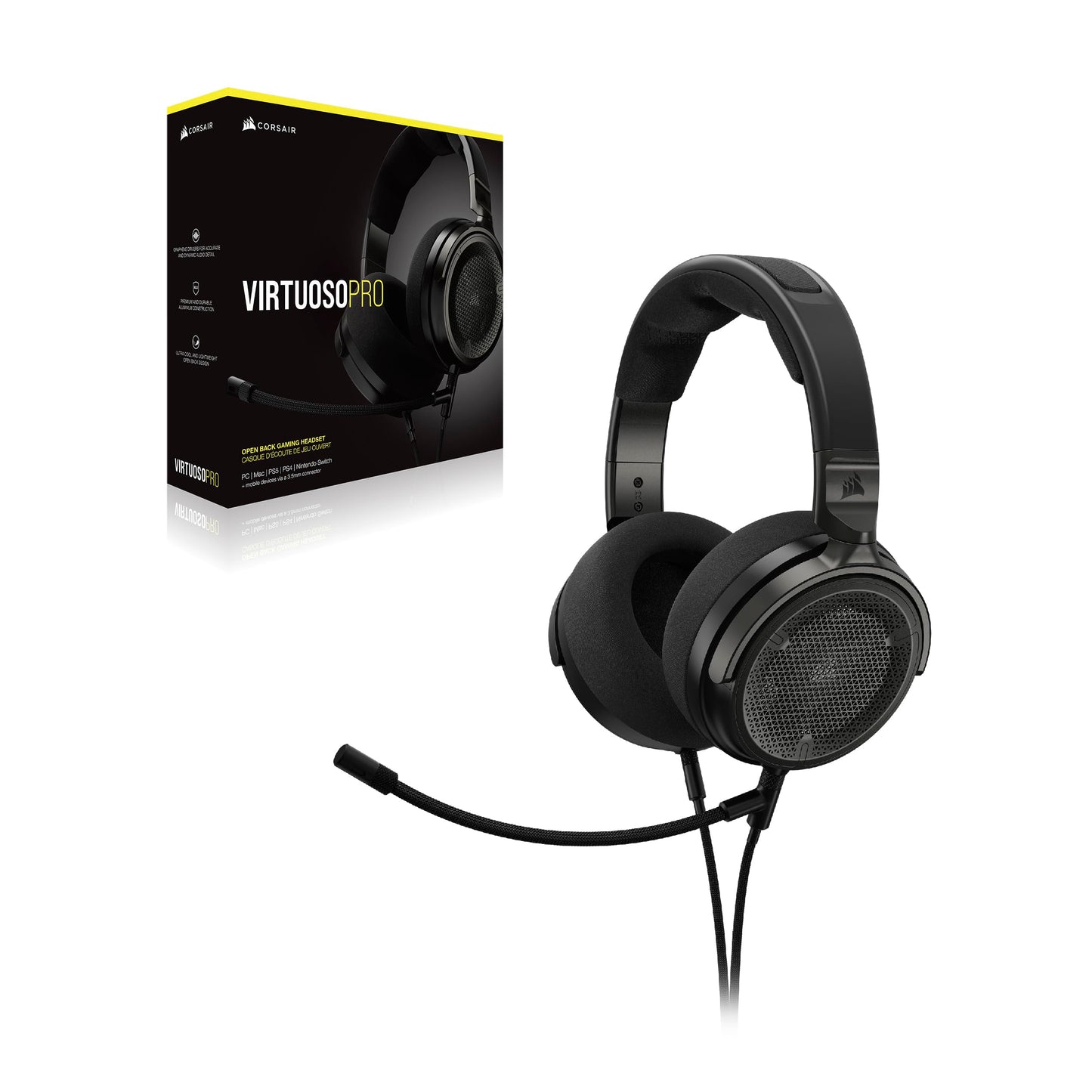 Corsair Virtuoso PRO Wired Open Back Gaming Headset - Detachable Uni-Directional Microphone - 50mm Graphene Drivers - 20Hz-40 kHz Frequency Response - Carbon