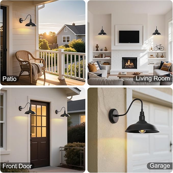 10in Black Gooseneck Barn Lights 4 Pack Farmhouse Barn Wall Mount Light Fixture Exterior Waterproof Industrial Porch Wall Sconce for Garage, Patio, Doorway, LM2201-4P