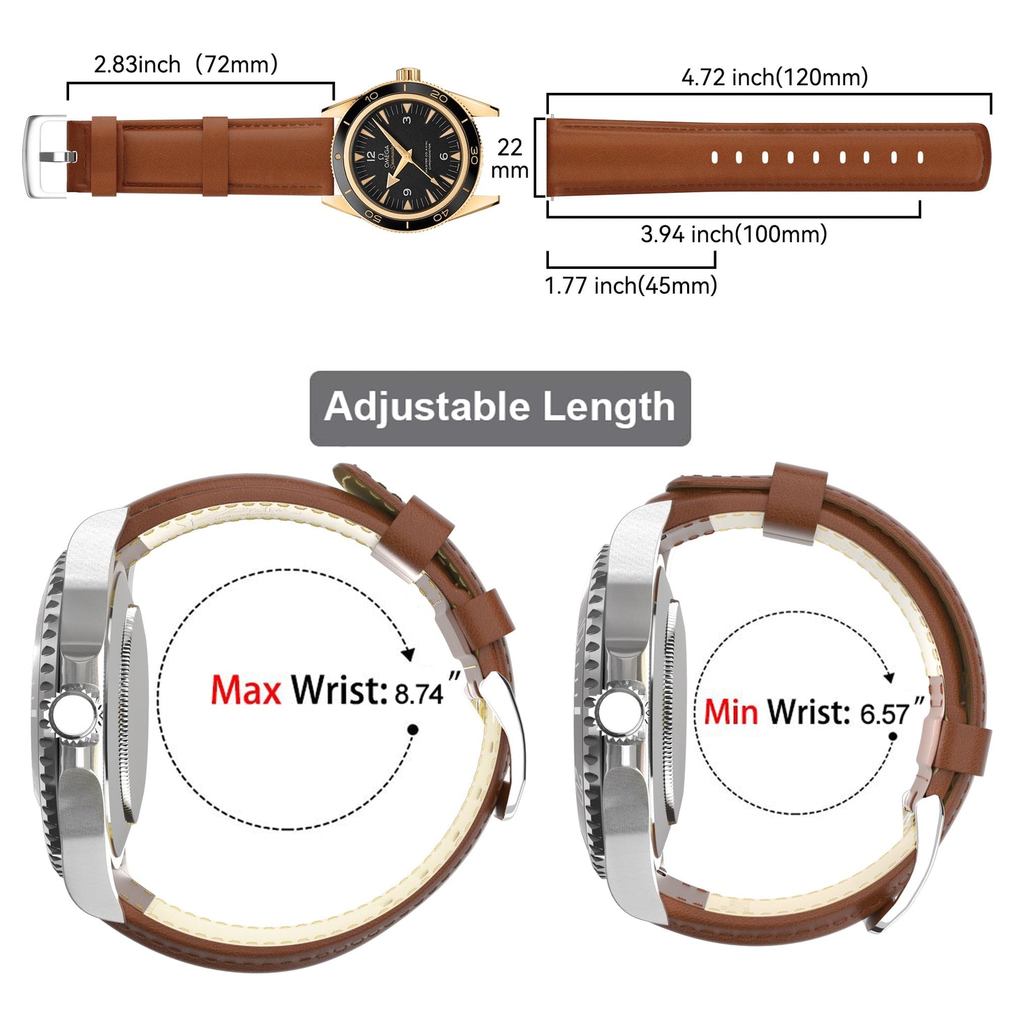 RBIPO 22mm Leather Watch Band Quick Release Strap for Men and Women, Compatible with Timex Fossil Samsung Seiko Citizen