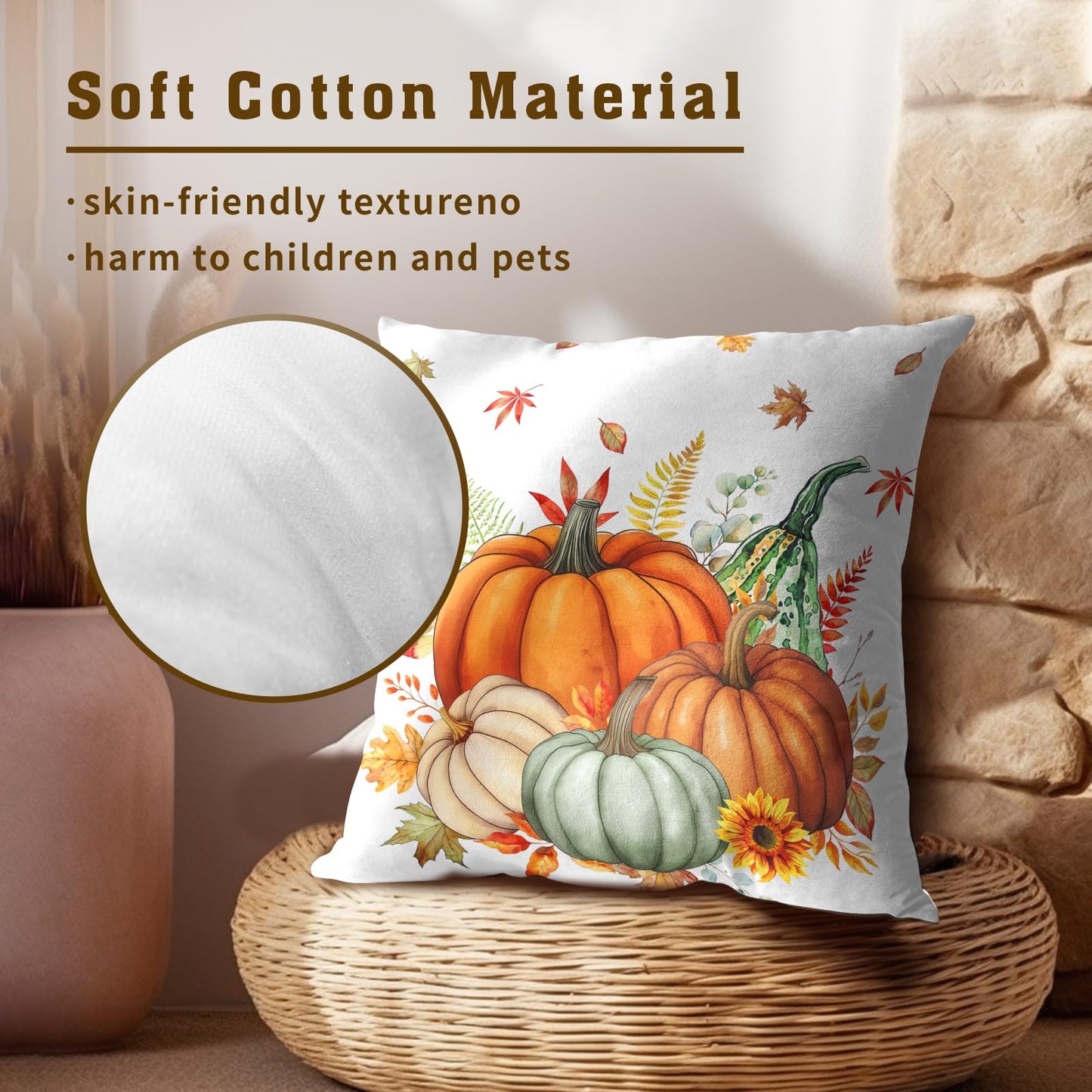 Imiss Fall Pumpkins Throw Pillow Covers 18 x 18 Inch Thanksgiving Autumn Harvest Maple Leaves Pillow Case Set of 2 Farmhouse Outdoor Decor Cushion Covers for Seasonal Couch Porch