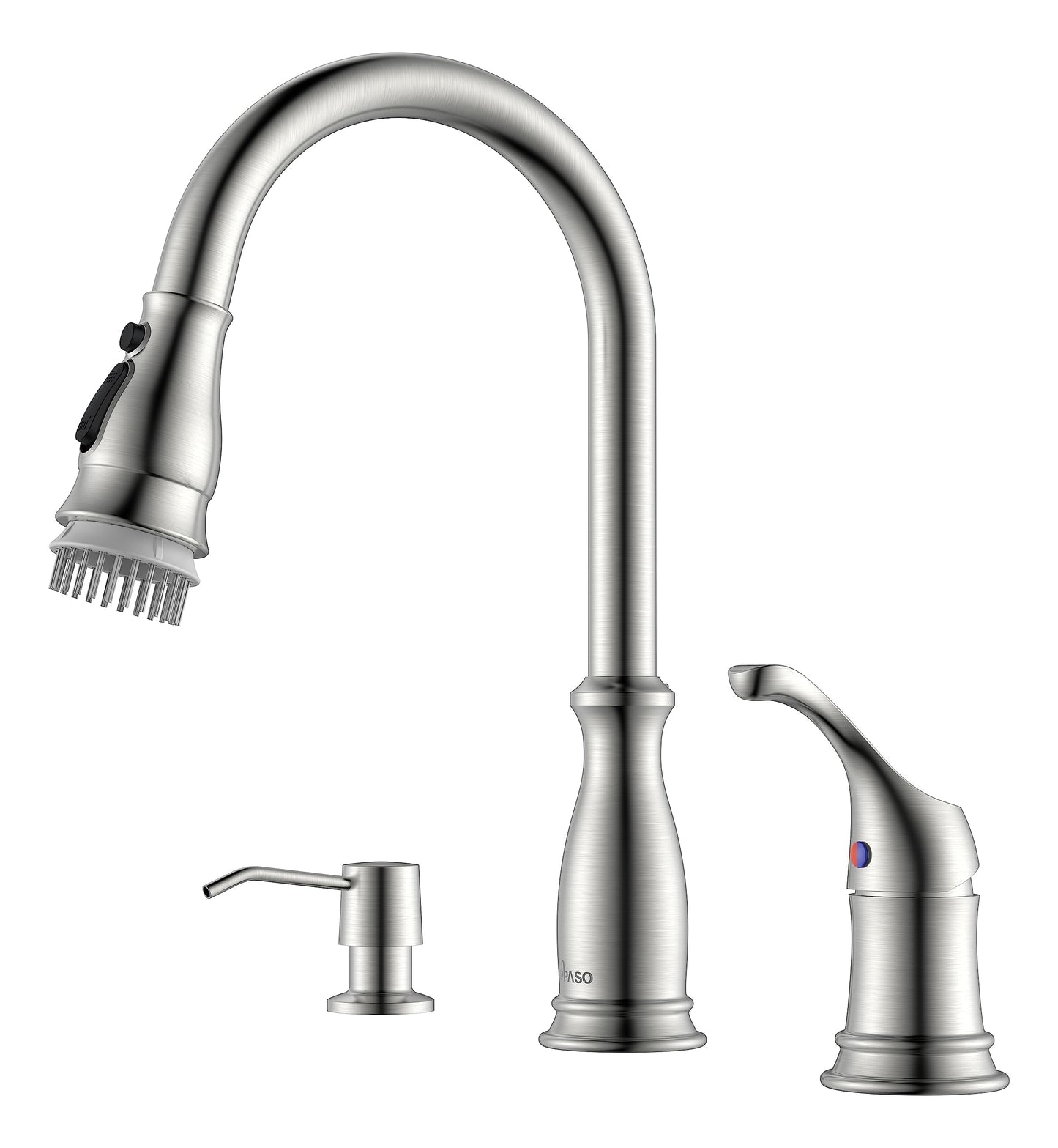 APPASO 3 Hole Kitchen Faucet with Pull Down Sprayer, Kitchen Faucets with Soap Dispenser, 3 Pieces Kitchen Sink Faucet with Separate Handle, Matte Black Kitchen Faucet 3 Hole, 218MB