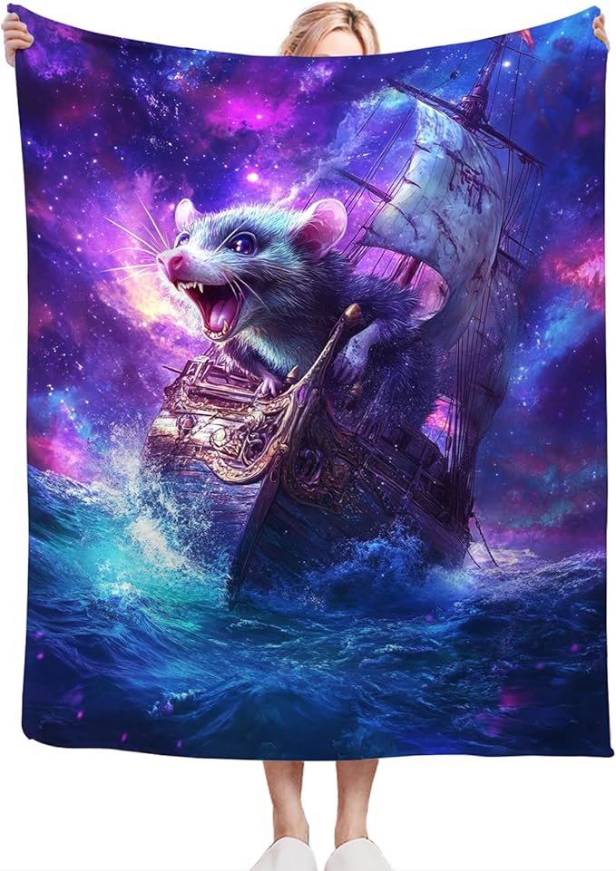 Funny Rat Blanket Decor Gifts for Animal Lover Flannel Fleece Fuzzy Mouse Nautical Throw Blanket Soft Warm Cozy Plush Ocean Blanket for Bed Couch Living Room Stuffed Decoration for Kids Adult 80"x60"