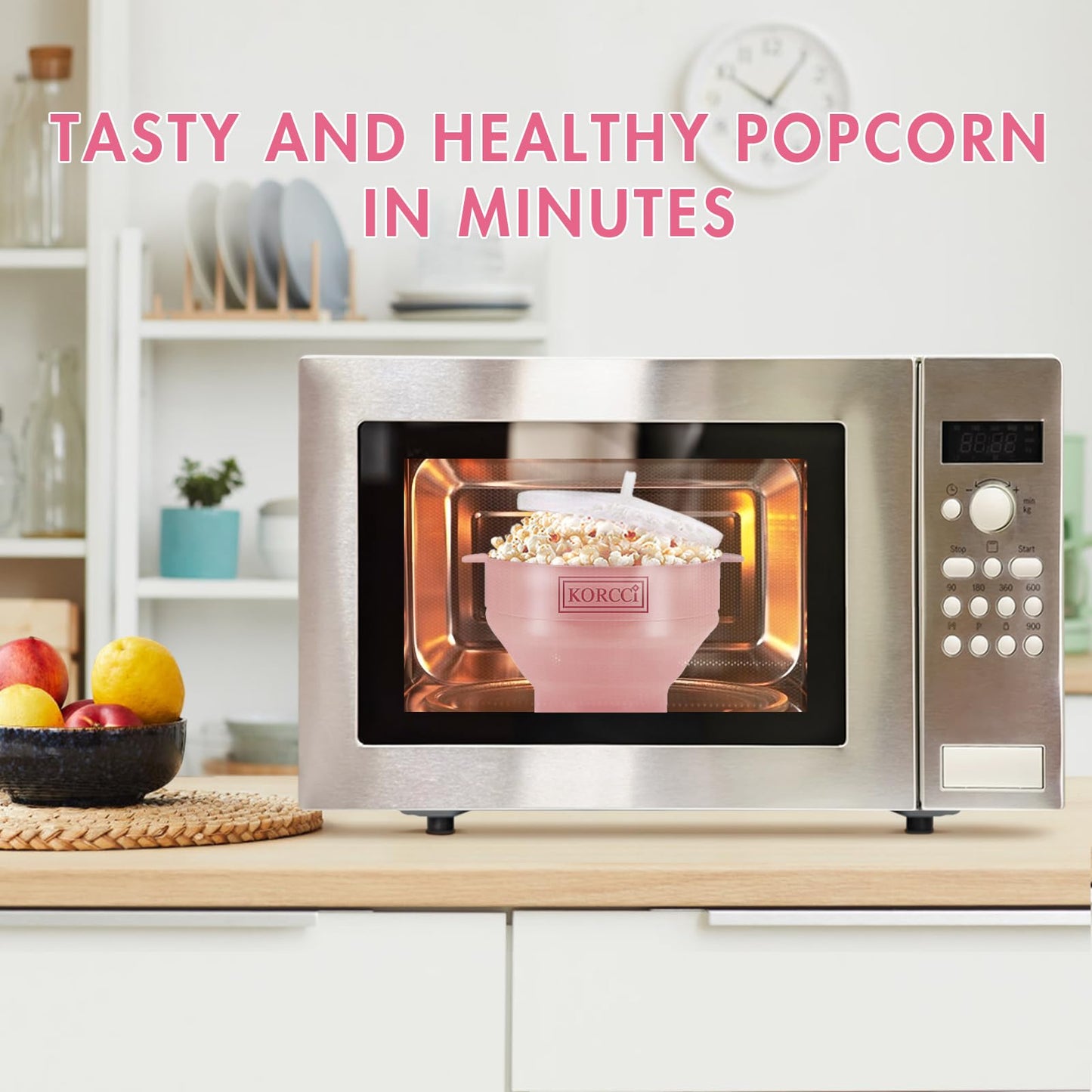 The Original Korcci Microwaveable Silicone Popcorn Popper, Microwave Popcorn Popper, Collapsible Microwave Popcorn Maker Bowl, No Oil Required, Use In Microwave, Dishwasher Safe (Blue)