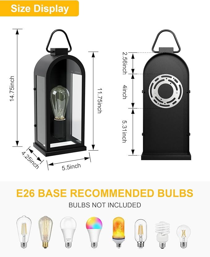 Vintage Outdoor Wall Light Fixture (1 Pcs) - Matte Black Porch Lantern/Exterior Wall Sconce, Glass Shade, Sturdy Metal Frame, Waterproof & Anti-Rust, Fit for Entryway/Garage/Patio/Doorway, E26 Socket