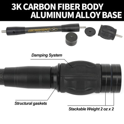 AMEYXGS Archery Bow Stabilizer for Compound Bow, 3K Carbon Fiber 6", 8", 10", 12" Rods, Damping System, Weights Kit, Single Side V-Bar Mount,Quick Disconnect (12″)