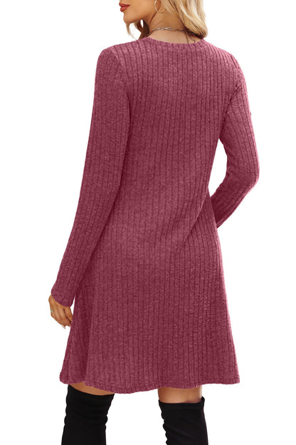 OFEEFAN Long Sleeve Dress for Women Crew Neck Empire Waist Tunic Dress with Pockets