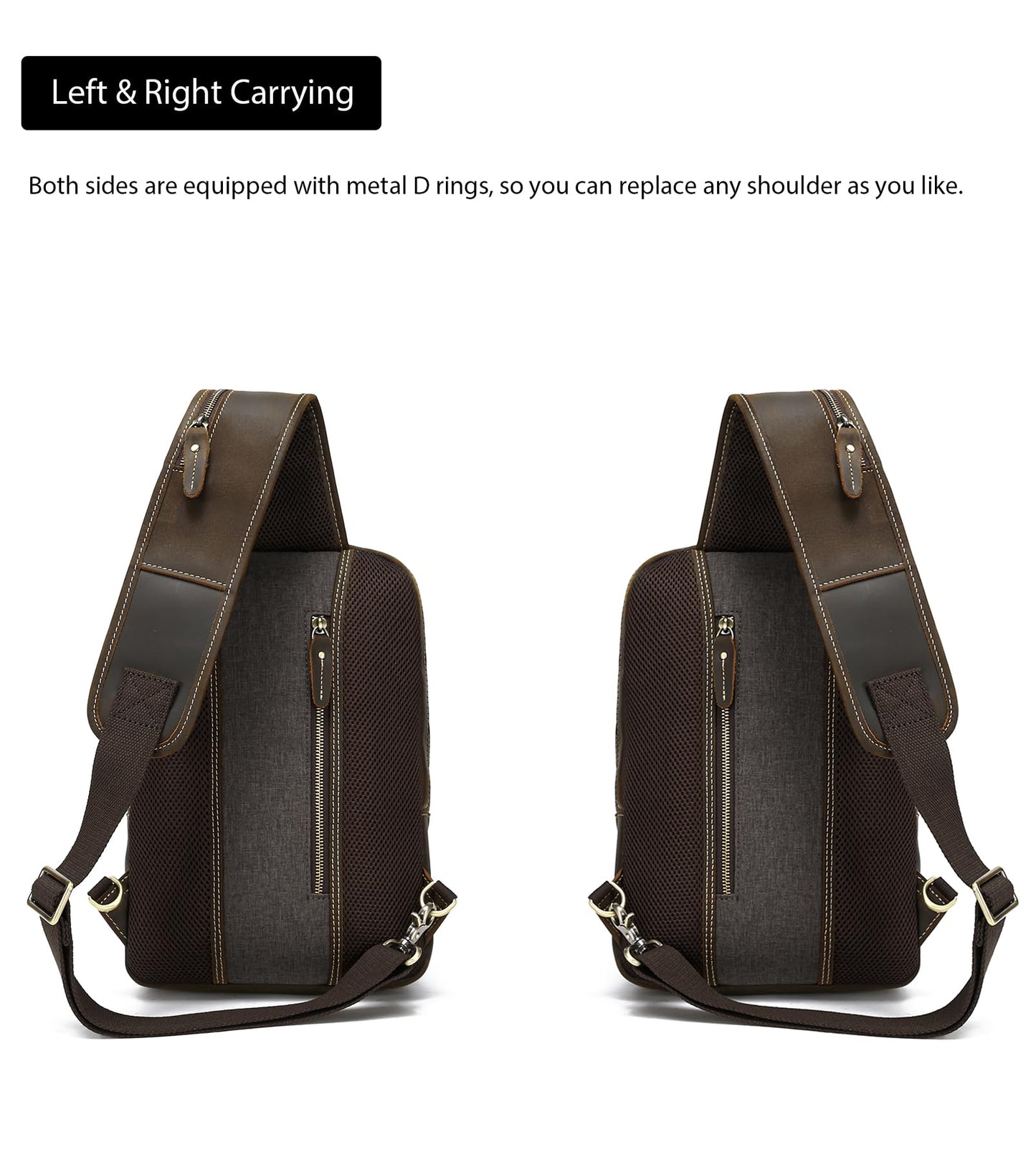 LANNSYNE Full Grain Leather Sling Bag For Men Crossbody Chest Daypack fits 12.9" iPad
