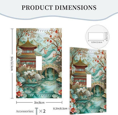 Asian Palace Traditional Bridge Cherry Blossoms Light Switch Covers 1 Gang Single Toggle Wall Plate Decorative Switchcover Electrical Switchplate for Country Living Decor