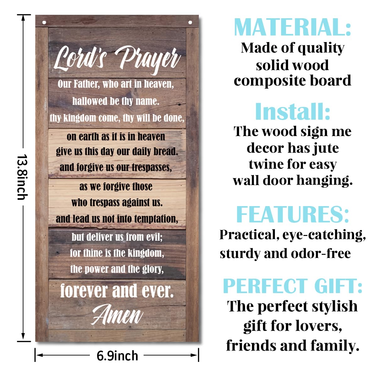 Lord's Prayer Hanging Sign - Christian Decor Wall Plaque, Rustic Door Sign With Hanging Rope, Religious Artwork, Farmhouse Door Hanger, Home Wall Decor, Gift, Brown
