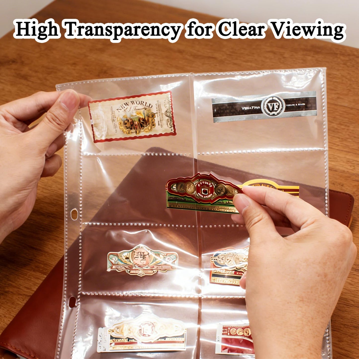 Cigar Label Album Binder, 50-Sheet Refillable Collector Book Holds 1000 Cigar Bands, PU Leather Hard Cover Cigar Label Storage Organizer, 12.6" x 10.6" Durable Display Folder for Cigar Lovers
