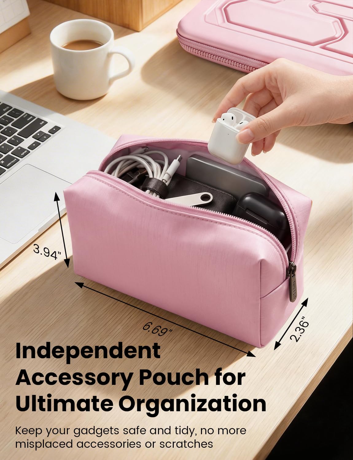 DOMISO Laptop Hard Case 14-14.4 inch Waterproof Shockproof Hard Shell Laptop Sleeve with Handle & Storage Pocket, Compatible with MacBook, HP, Dell,Pink