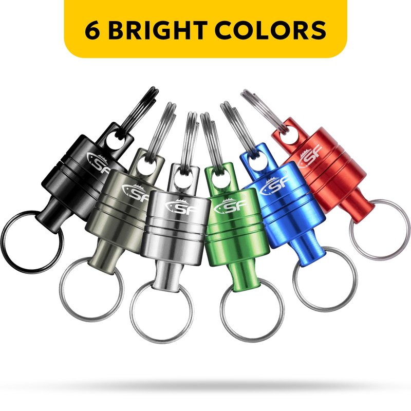 SF Strongest Magnetic Release Holder Keychain Fly Fishing Net Retractor Magnet Clip with Coiled Lanyard Aluminum Alloy Hook - Black