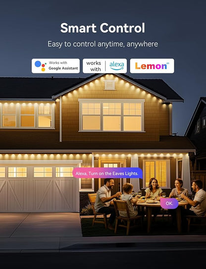 Permanent Outdoor Lights for House, RGB+IC IP67 Waterproof Smart Eave Lights 200ft with 144 LED, Eternity Lighting for Holiday Daily Decor, Work with Remote, APP