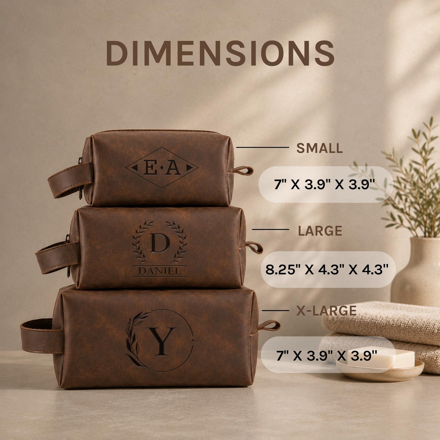 Motiwear Custom Leather Toiletry Bag for Men Personalized Dopp Kit Travel Grooming Organizer Gift for Him Stylish - Dark Brown
