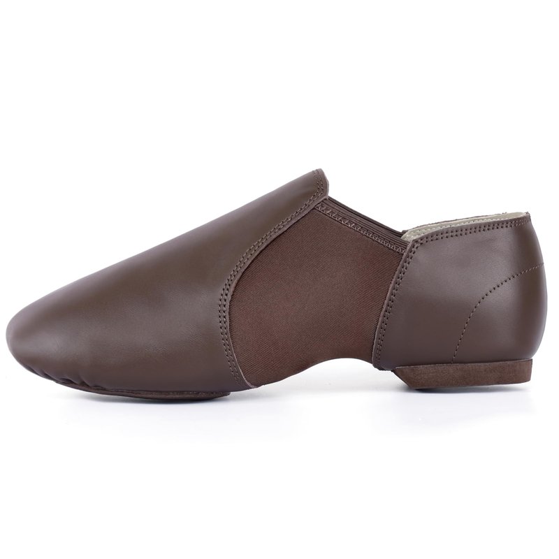 Linodes Unisex Leather Upper Jazz Shoe Slip-on Dance Shoes for Women and Men Coffee 5.5M
