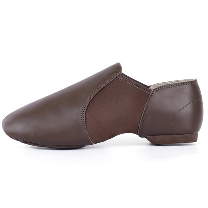 Linodes Unisex Leather Upper Jazz Shoe Slip-on Dance Shoes for Women and Men Coffee 5.5M