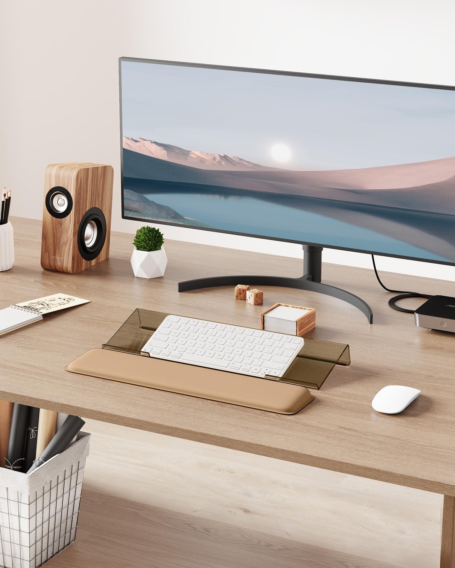 Laborio Computer Keyboard Stand for Desktop, Keyboard Riser Wrist Rest Holder for Easy Typing, Office Desk, Home, School Accessories(Coffee)
