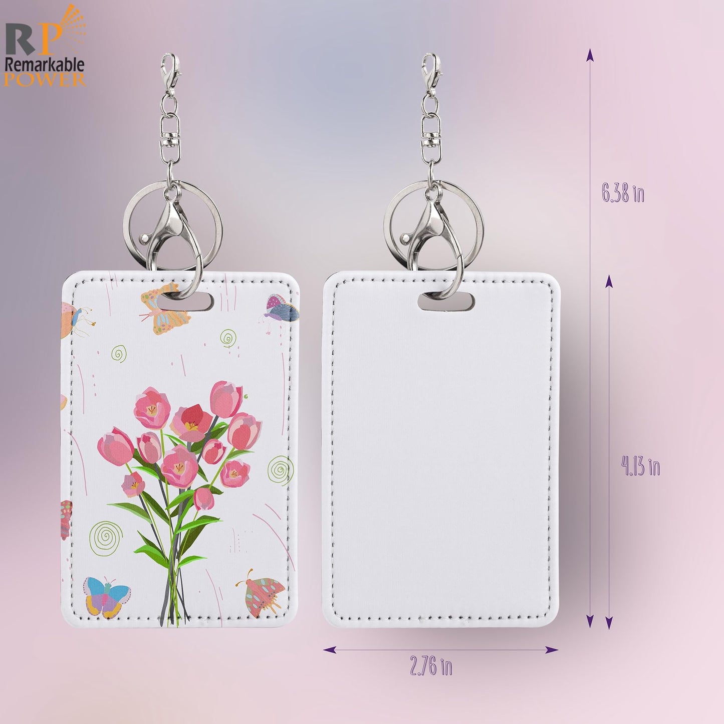 RP Remarkable Power, 10 Pack Rectangle Sublimation Work Card Holder Leather Badge Holders with Keychian for Men Women Business