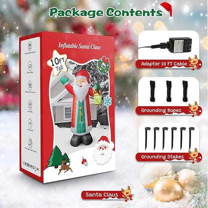 FunFanso 10 FT Christmas Inflatable Santa Claus with Lantern & Green Gloves, Xmas Blow up Outdoor Decorations, Built-in LED Lights for Yard Garden Lawn Patio Indoor Winter Holiday Home Party Decor