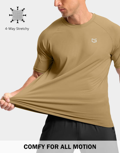 G Gradual Men's Athletic Workout T-Shirts Moisture Wicking Cooling Running Shirts Short Sleeve Performance Tee for Gym Tennis(Khaki,XXL)