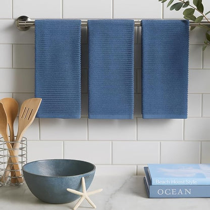 Chambray Light Blue Kitchen Hand Dish Towels: Oversized 28" x 18", 100% Cotton