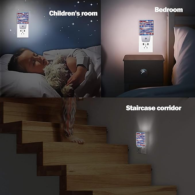 Christmas USA Flag Night Light Plug in Wall Lamp Smart Dusk to Dawn Sensor for Home Decorative, Kids Room Bedroom Bathroom Kitchen Hallway Gifts