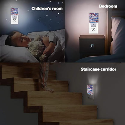 Christmas USA Flag Night Light Plug in Wall Lamp Smart Dusk to Dawn Sensor for Home Decorative, Kids Room Bedroom Bathroom Kitchen Hallway Gifts