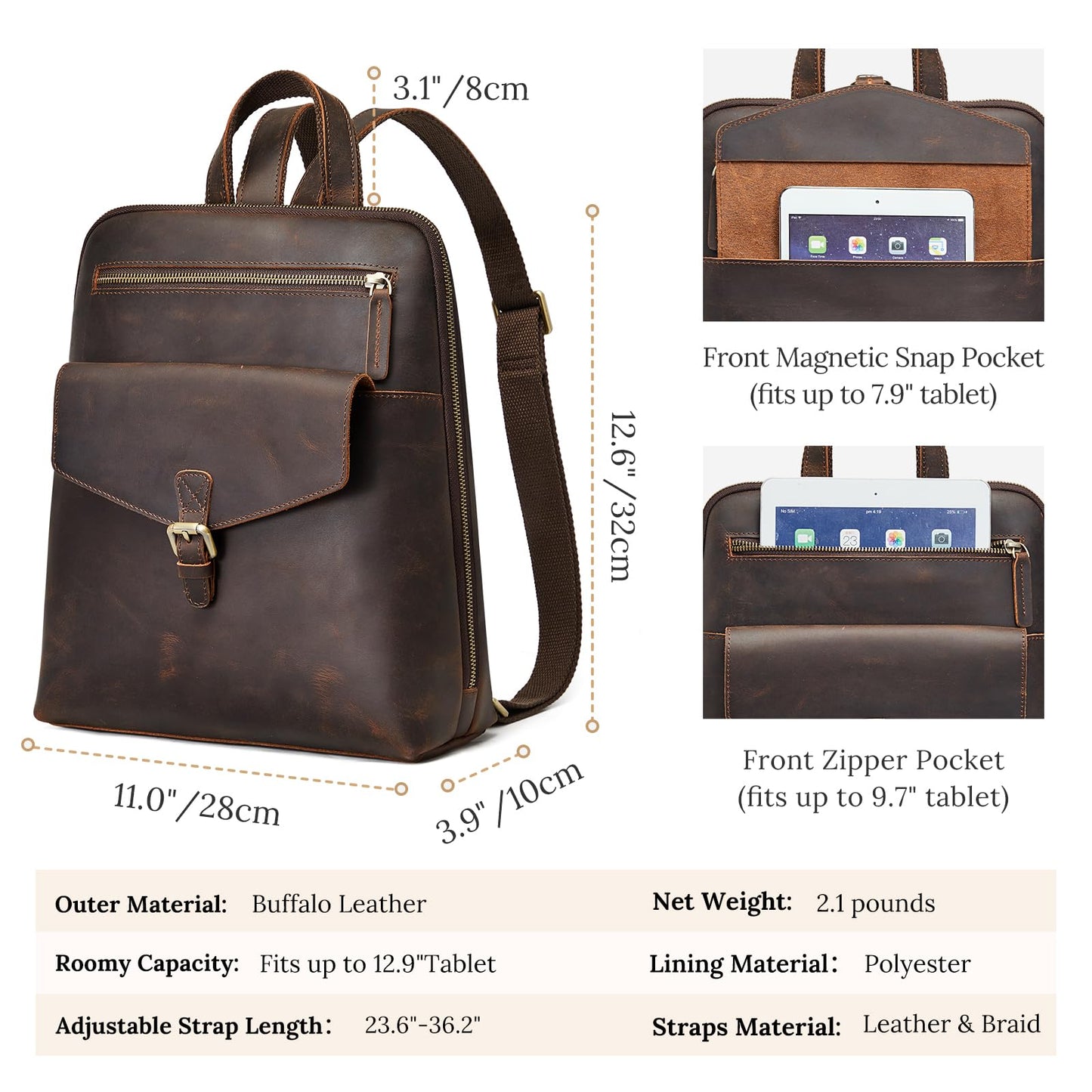 S-ZONE Small Leather Backpack Purse for Women Vintage Casual Daypacks Travel Rucksack Handbag