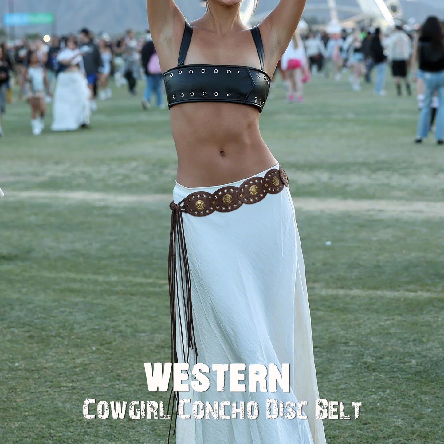 XZQTIVE Women's Boho Disc Belt Concho Western Cowgirl Cowboy Belt for Ladies Wide Vintage Leather Waist Belt for Dress