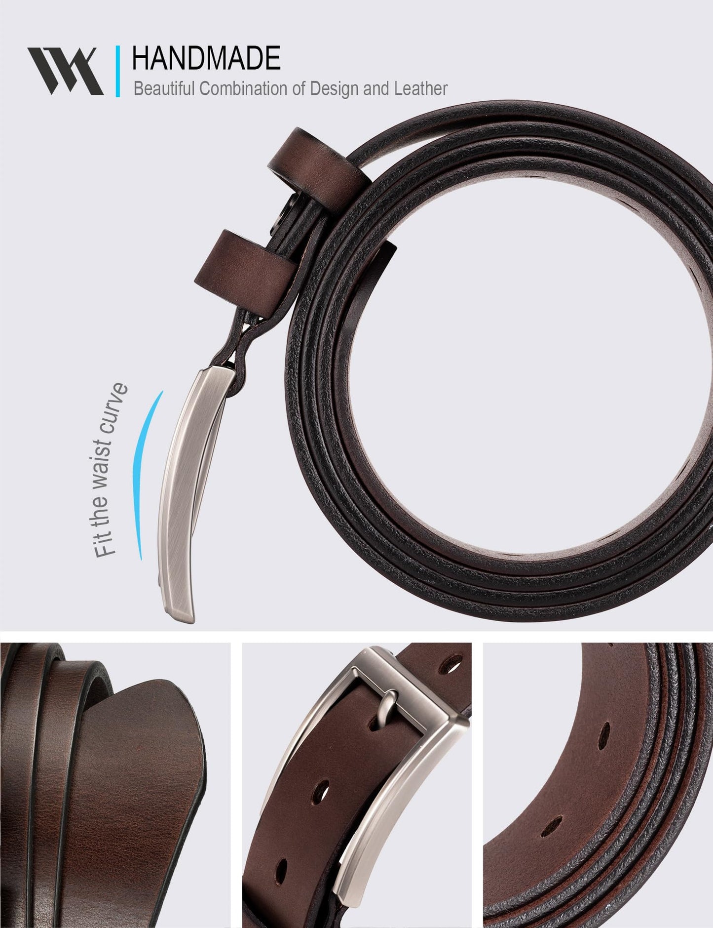 WOLFANT Men's 1.5" Full Grain Leather Belt,100% Italian Real Solid Leather