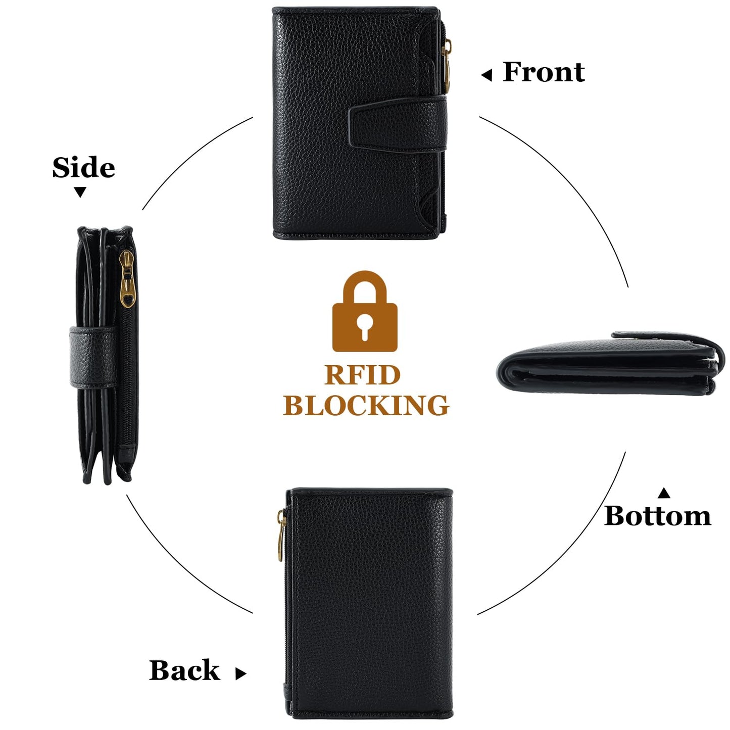 Airkit Small Wallet Women RFID Blocking Soft Leather Bifold Compact Card Holder Wallet for Women with Zipper Coin Pocket 4 ID Window