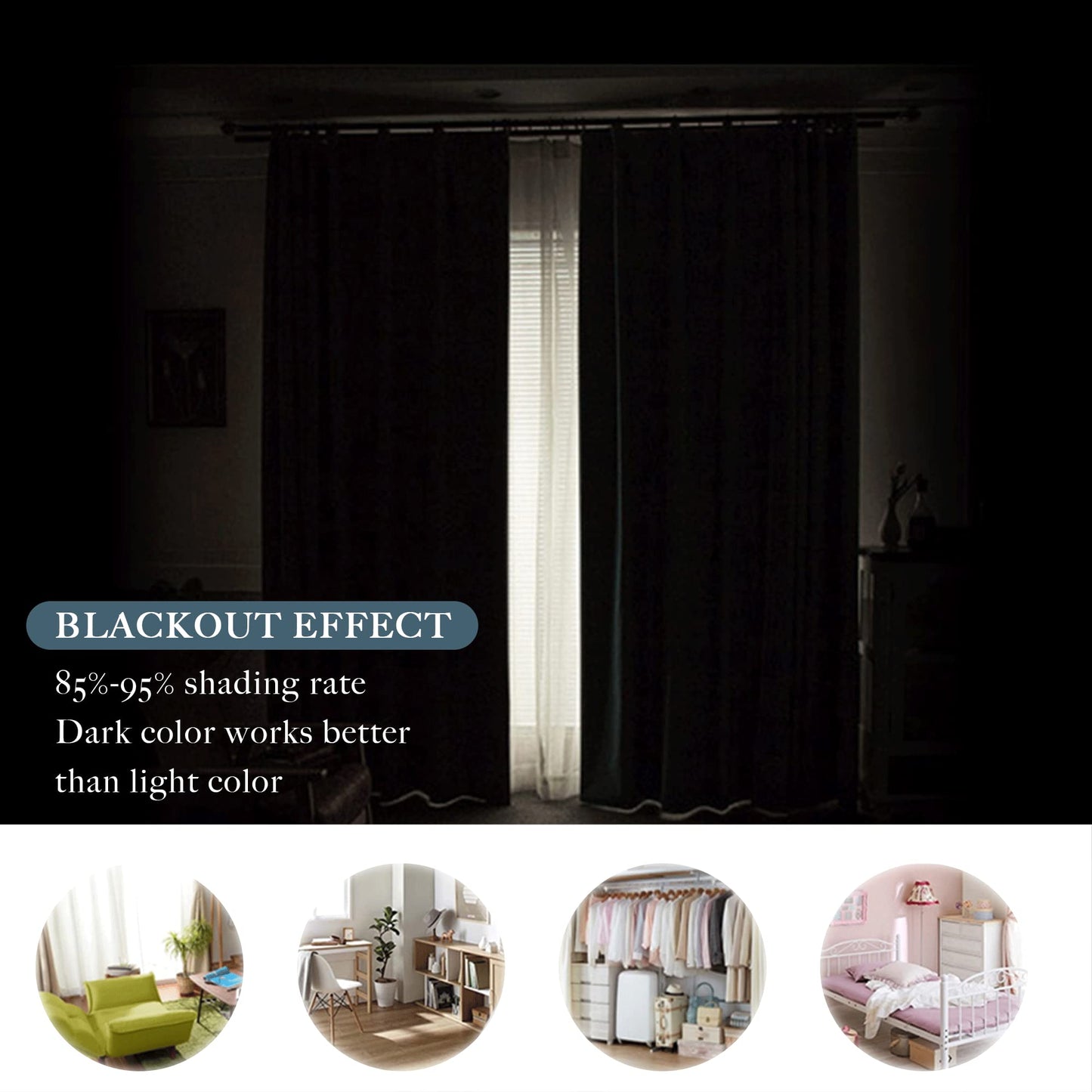 PONY DANCE Short Blackout Curtains 45 inch Long - Thermal Insulated Black Curtains for Bathroom/Kitchen/Bedroom, 42 Wide by 45 Inches Length, Black, 2 Panels