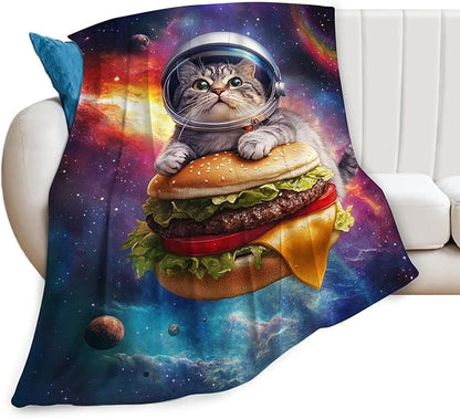 Funny Cat Decor Gifts - Flannel Fleece Fuzzy Cat Throw Blanket, Soft Warm Cozy Plush Food Blanket for Bed Couch Living Room, Stuffed Decoration for Kids Adult, 80"x60"
