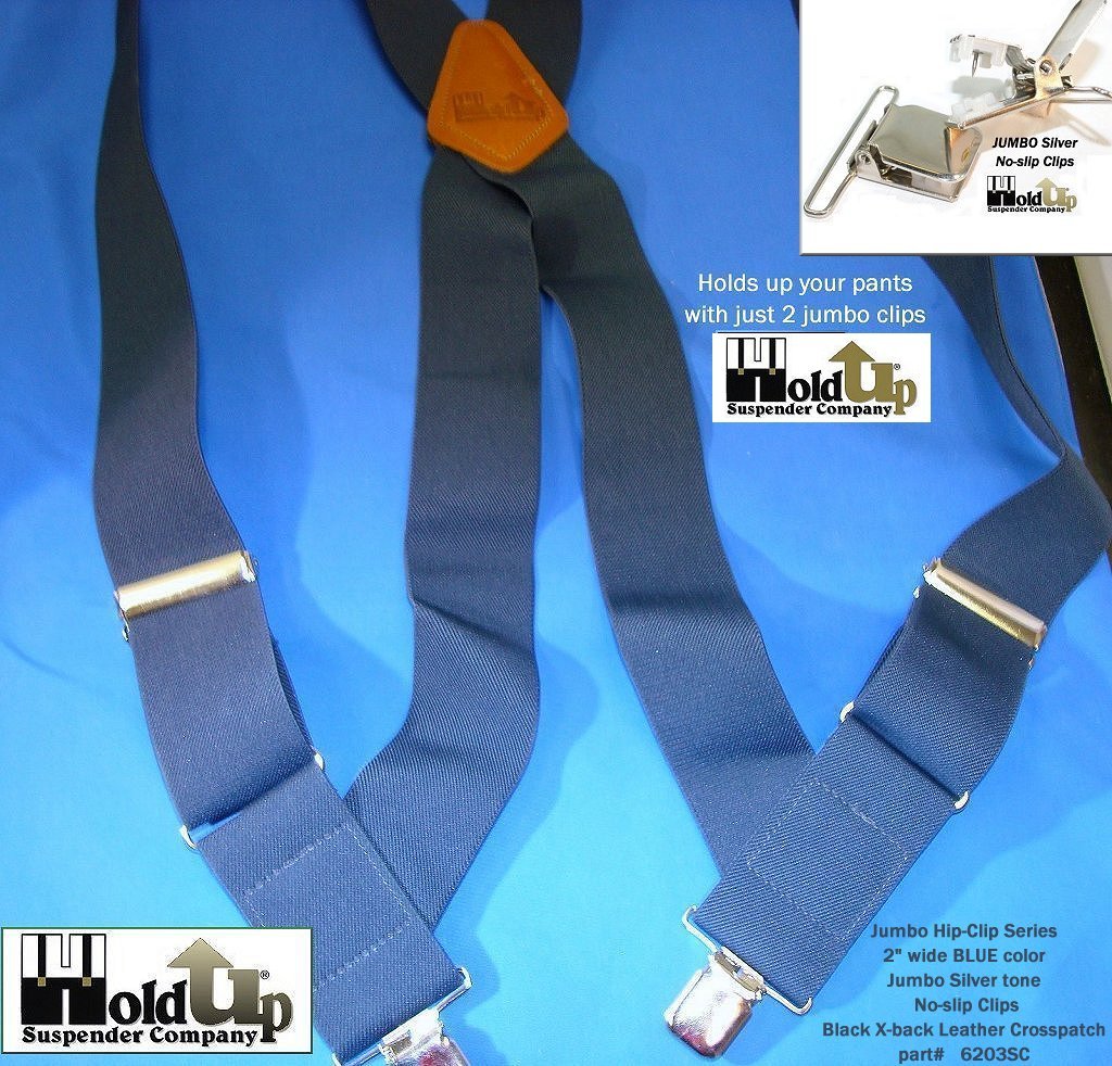 Hold-Up Suspender Co. Holdup Hip-clip Style 2" Wide Blue Trucker Suspenders for Men with USA Patented No-Slip Clip
