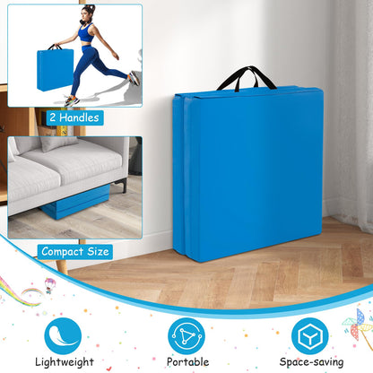 Giantex 6'x2' Tri-Fold Gymnastics Mat with Carry Handles Tumbling Exercise Gym Mat for Aerobics, Yoga, Stretching, MMA (Blue)