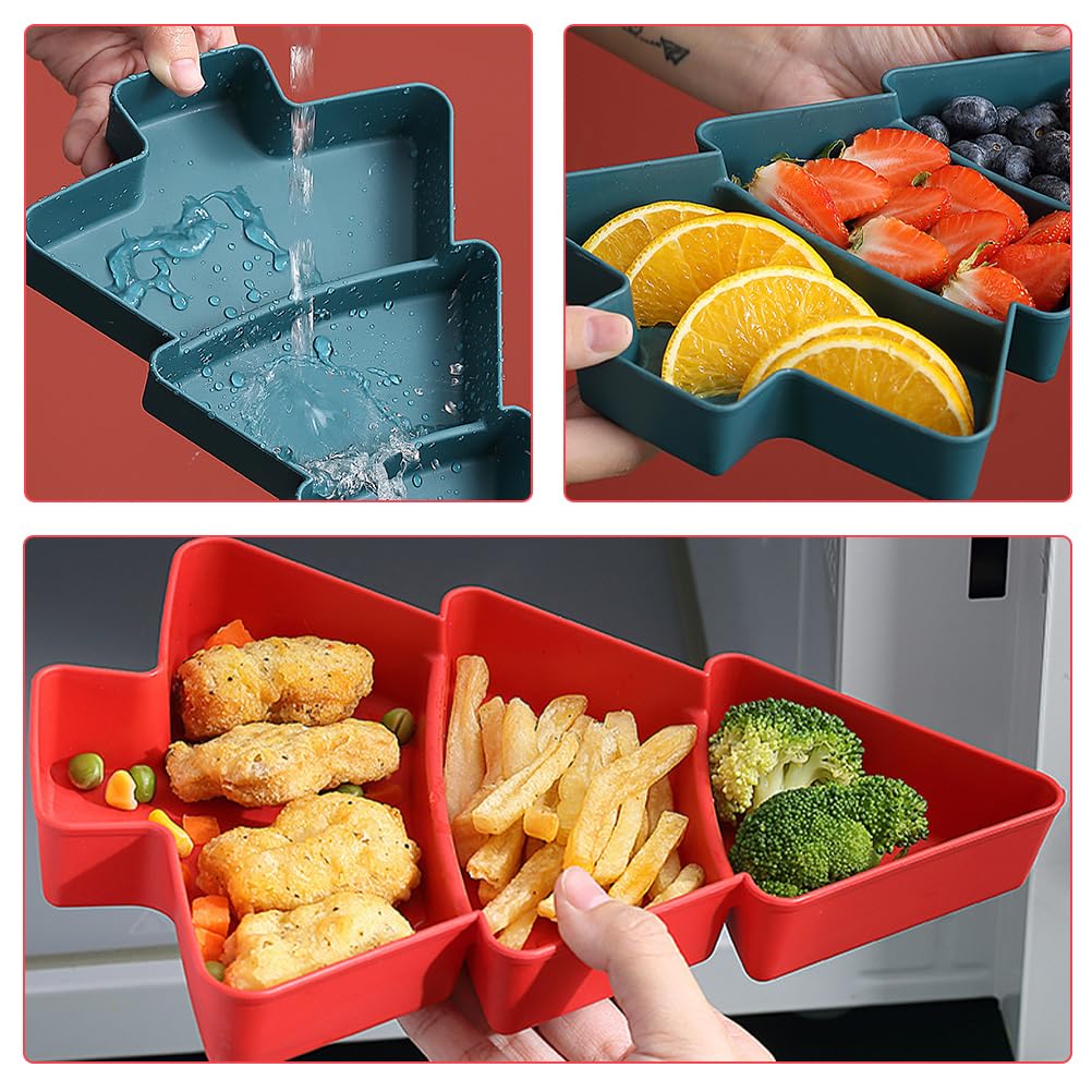 Amosfun Christmas Tree Snack Serving Tray 3 Grids Tree Shaped Plates for Dried Fruits Candy Nuts Treats Snack Christmas Party Favors 7 x 10 x 1.2 Inch