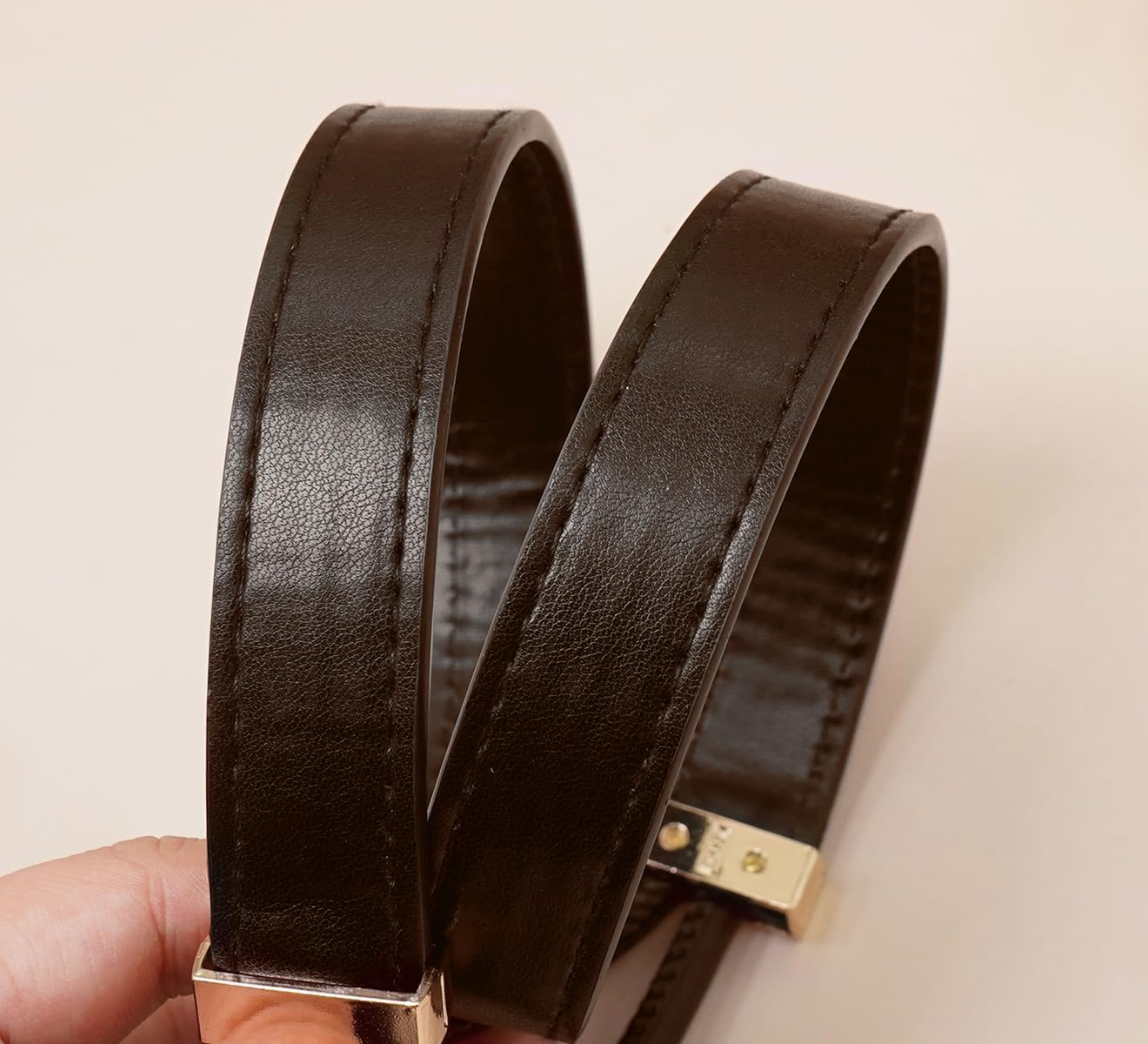 Buywis Skinny Belts for Women PU Leather Knotted Thin Waist Belt for Dresses Coffee Fit Waist 28"-40"