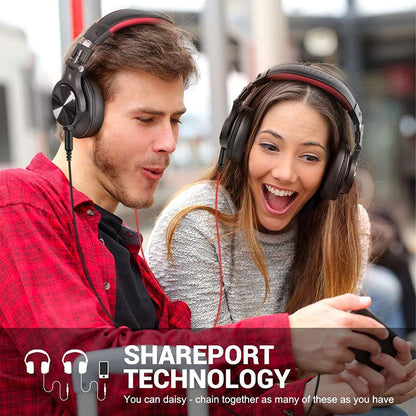 OneOdio A71 Hi-Res Studio Recording Headphones - Wired Over Ear Headphones with SharePort, Monitoring Mixing Foldable Headset with Stereo Sound, 3.5/6.35MM Jack for PC Computer DJ Guitar-Red