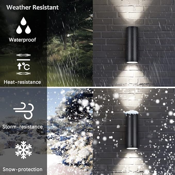Up Dawn Outdoor Lights Exterior Wall Light Fixture Cylinder 3000K, Modern Black Outdoor Dusk to Dawn Light Fixture Wall Mount 2 Pack,IP65 Outside Sconce for House,Garage,Porch