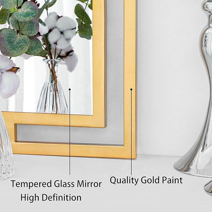 Large Decorative Wall Mirror, 24"x36" Gold Mirror for Bedroom, Tempered Mirror Wall Decor with Metal Frame for Living Room, Modern Farmhouse Mirror, Horizontal/Vertical