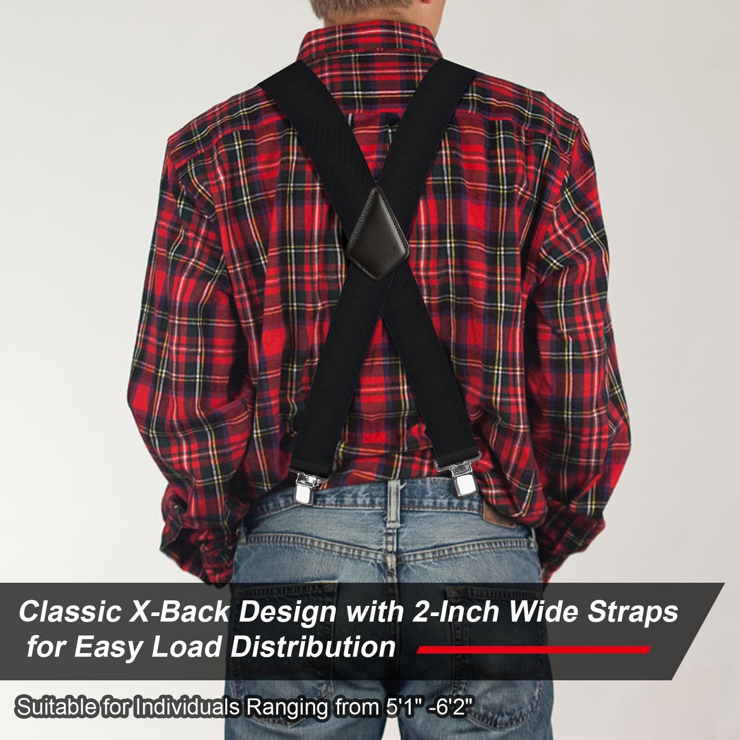 Ultrashang CLASSIC Mens Heavy-Duty Suspender: 2-Inch Wide, Sturdy Clips, X-Back, Adjustable Elastic Work Suspenders