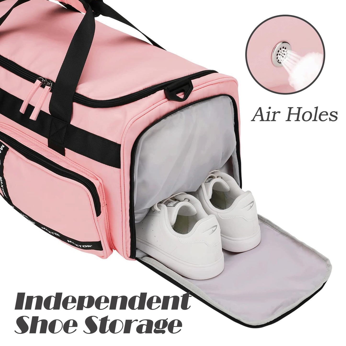 MAXTOP Gym Bag for Women Travel Duffle Carry On Tote Weekender Bag Large Capacity Pink Overnight Bag With Shoe Compartment Gym Tote Bag with Dry and Wet Separation
