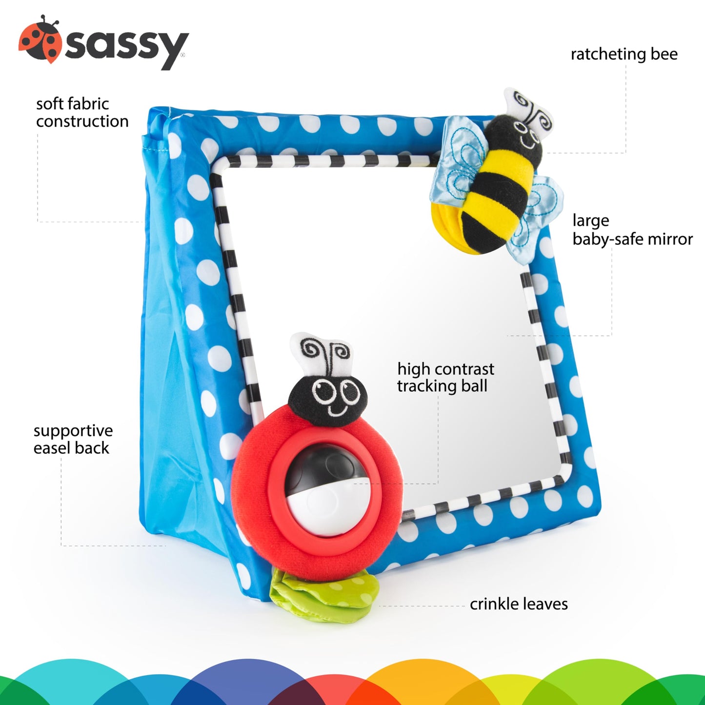 Sassy Tummy Time Floor Mirror, Developmental Baby Toy, Newborn Essential, Great Shower Gift, 0+ months