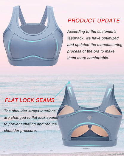 RUNNING GIRL High Impact Sports Bras for Women,Racerback Running Bra Workout Crop Tank Tops Longline Sports Bra Push up(WX2667 Blue,S)